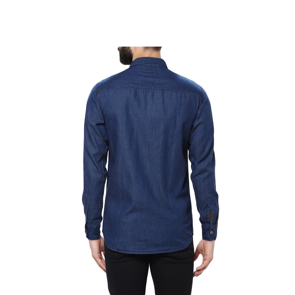 urbano fashion men's dark blue casual denim shirt