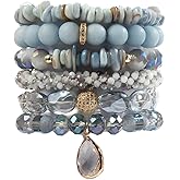 Yomisa Boho Beaded Bracelets/Bangle for Women,Multilayer 5/6/7PCS Healing Natural Handmade Stone Bead Bracelets Stackable Stretch Friendship Beaded Bracelet Set Trendy Western Bohemian Jewelry Gift