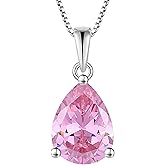 YL Teardrop Necklace 925 Sterling Silver Solitaire Pendant 9x12 MM Pear Cut Birthstone Jewelry for Women