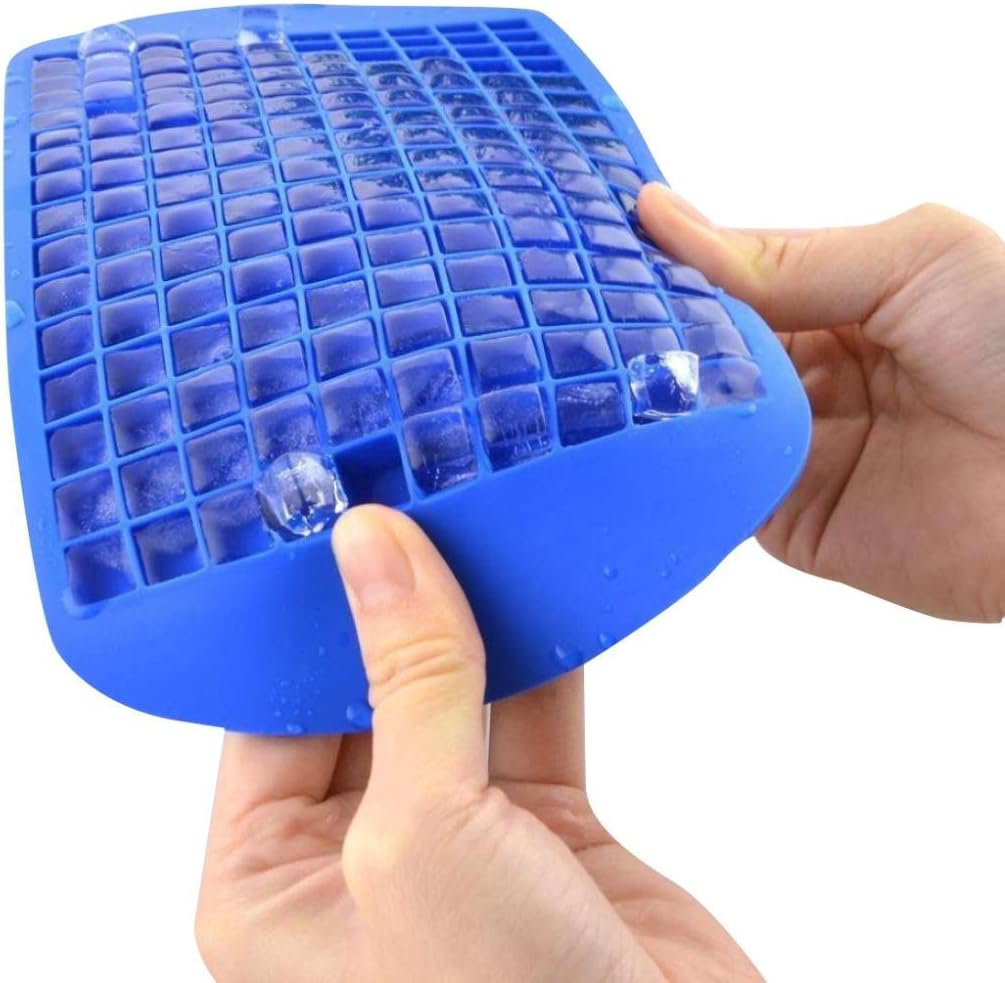 Molyveva Silicone Ice Cube Trays - Ice Cube Tray with 160 Ice Cubes Molds - Flexible Rubber Plastic Stackable Mini Cocktail Whiskey Ice Cube Mold Storage Containers (Blue)