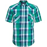Mens Short Sleeve Western Shirts with Pearl Snap Button Up Casual Regular Fit Plaid Shirts