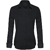 Womens Long Sleeve Button Down Dress Shirts, Solid Formal Work Dress Tops, Classic-Fit Dress Business Office Shirts