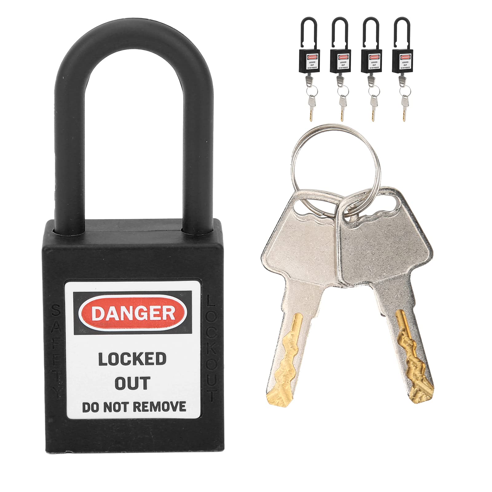 Safety Padlocks Set, 5 Set 38mm Security Lockout Nylon Lock Out Tag Out Padlocks Set Insulation Safety Door Lock Both Sides Lable with 10 Keys for Industrial Sites (Black)