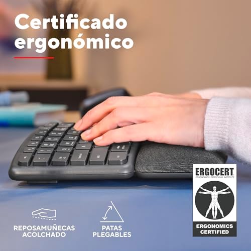 Arvia Teclado Ergonómico Inalámbrico QWERTY Español, Negro