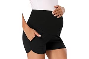 Shen&Qege Women's Maternity Shorts Lounge Stretchy Yoga Pregnancy Shorts High Waist Elastic Shorts with Pockets