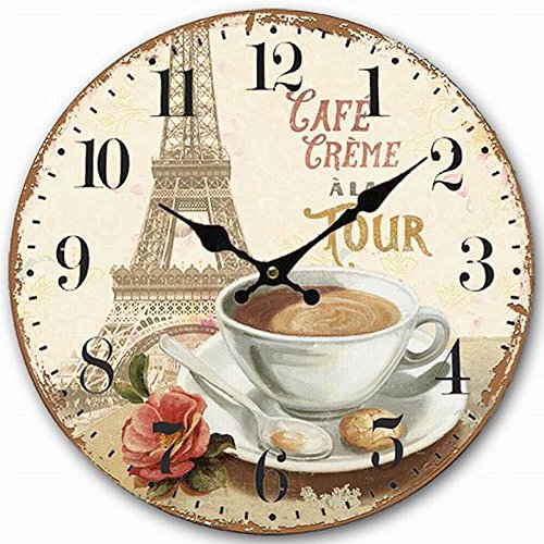 HQF 12" French Style Wall Clock, Eruner Silent Bedroom Clock Lovely Wooden MDF Unframed Design Unique Distressed Effect Dining Room Clock Attactive Timepiece