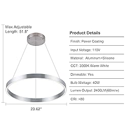 WELAKI Modern Led Chandelier, 1 Ring Circular