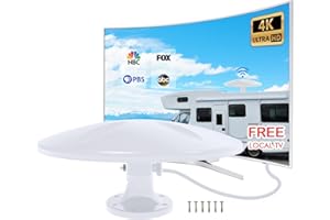DTB TECH Outdoor TV Antenna Amplified Digital HD TV Antenna with Long Range Reception，Long Range RV TV Antenna Outdoor Antenna for Camper, RV Trailer Truck Caravan Boat (White)