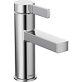 Moen Beric Chrome Modern One-Handle Single Hole Bathroom Faucet with Drain Assembly and Optional Deckplate for your Bath Sink, 84774