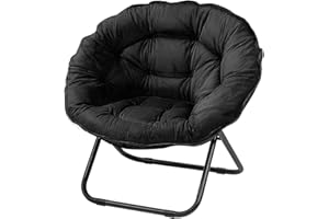 Grezone Saucer Chairs, Comfy Folding Cozy Faux Fur Living Room Reading Lounge Chair for Bedroom, Dorm & Living Rooms, Foldable Comfy Accent Seat for Small Spaces, Black