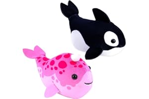 ZhuZhu (Narwhal + Orca) Fish 2-Pack B | Small Stuffed Animals with Motor Inside Suitable for Ocean Party Favors | Batteries Required