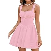 HTZMO Women Summer Casual Square Neck Mini Sundress Corset A Line Flowy Swing Cute Graduation Party Short Dress