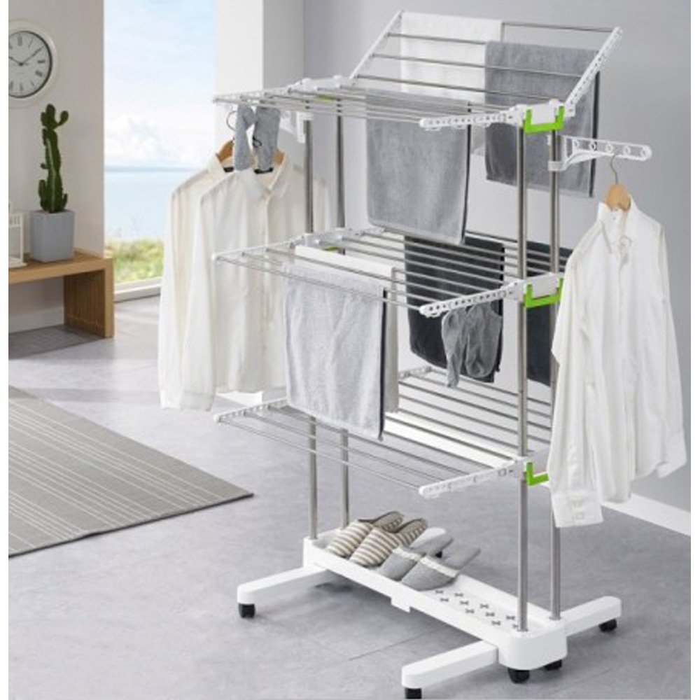 Newerlives BR505 3tier Collapsible Clothes Drying Rack with Casters