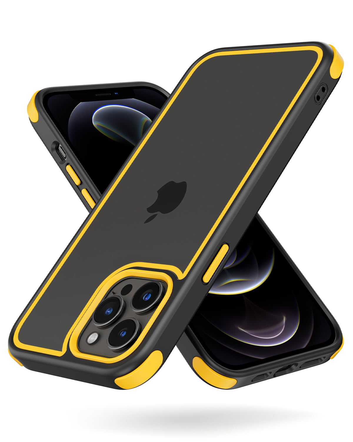 MobNano Ultra Thin Hybrid Clear for iPhone 12 Pro Max Case, Silicone Shockproof Bumper, Transparent hard Slim Back, Camera Protection, 360 Full Body Indestructible Phone Cover - Black Yellow