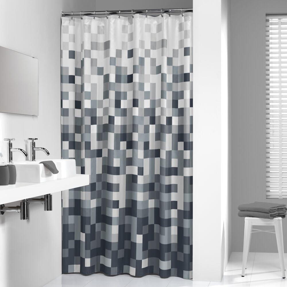 Sealskin Pixel Shower Curtain, Polyester, Black, 180 x 200 cm