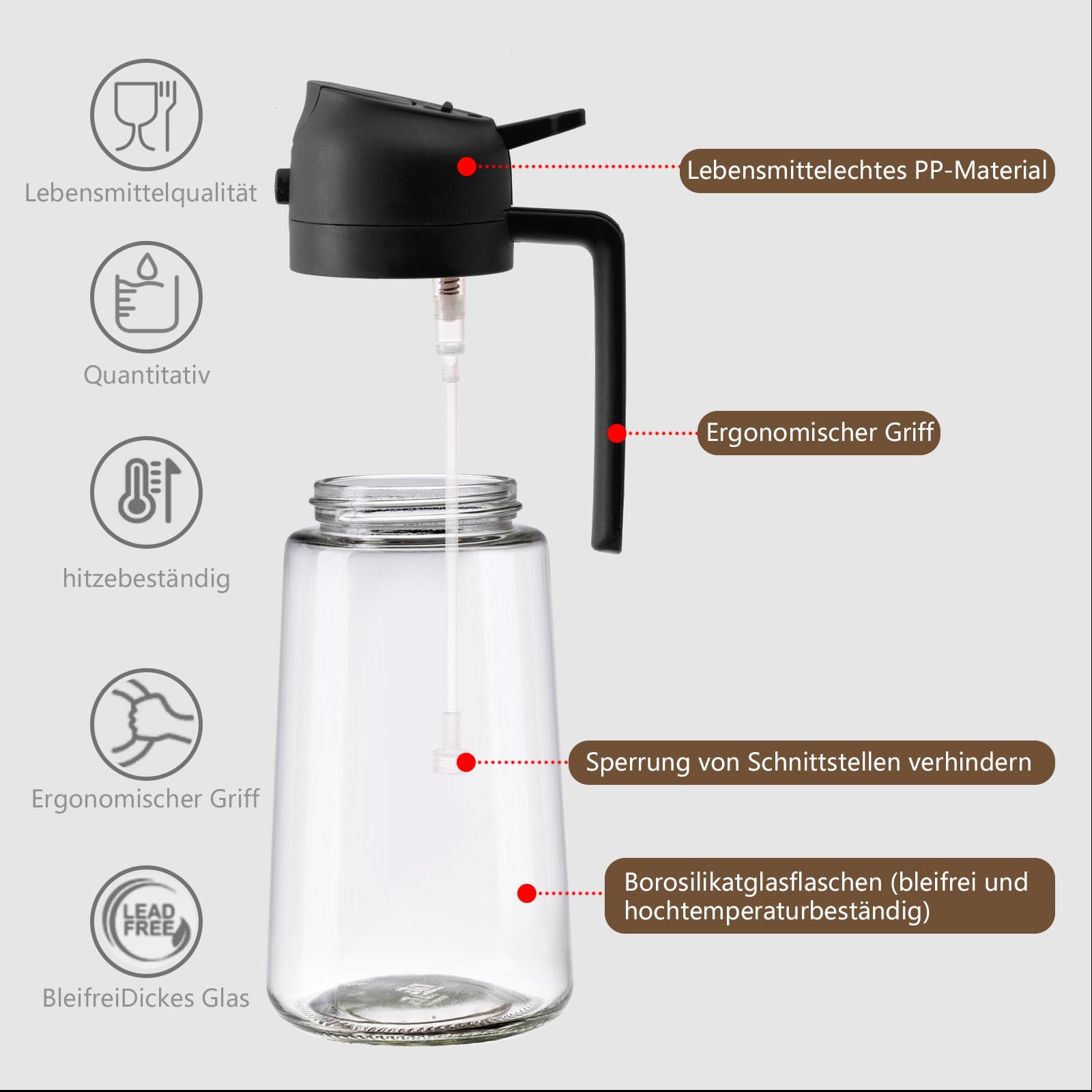 SWEET VIEW 2 in 1 Ölsprüher zum Kochen, 470ml Glasölflaschen/Olivenöl Sprühflasche für Salat, Grillen und Heißluftfritteuse (Schwarz) 5