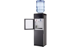 Timoau Top Loading Water Cooler Dispenser for 5 Gallon Bottle - Hot & Cold Water Machine with Child Safety Lock & Storage Cabinet for Home Office, Gray