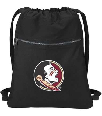 University Logo Drawstring Backpack (Black, Florida State Seminoles) | Premium Microfiber & Strech Mesh Fabric, Official Razorbacks Logo, Breathable Main Compartment, Secure Zippered Section