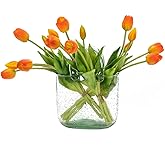 DUYONE 15pcs Artificial Tulips Flowers, Latex Bouquet, Fake Tulips for Office Wedding Party Home Kitchen Garden Decoration(Orange,15pcs)