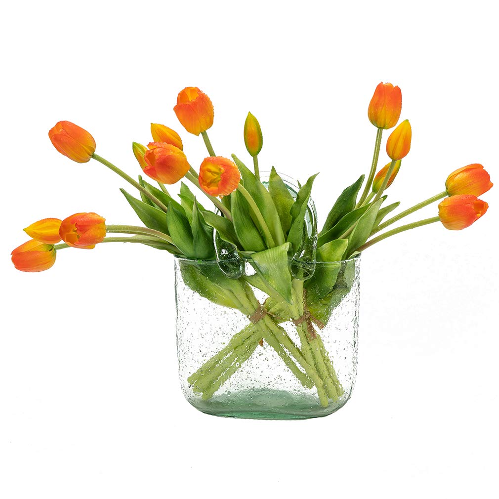 DUYONE 15pcs Artificial Tulips Flowers, Real Touch Latex Bouquet, Fake Tulips for Office Wedding Party Home Kitchen Garden Decoration(Orange,15pcs) — image 1