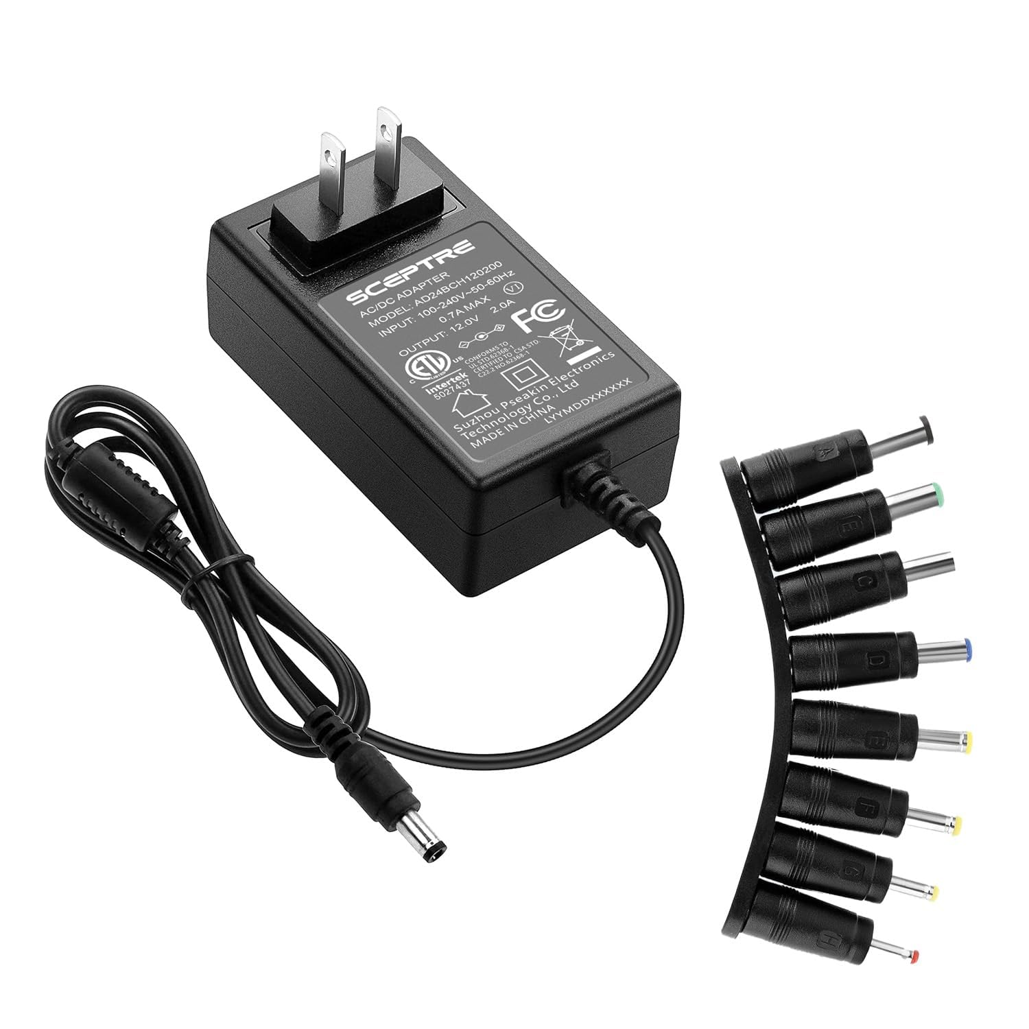 Photo 1 of Kado Power Adapter 12V-2A 1.5A 1.25A 1A AC/DC Power Cord 5.5x2.1mm with 8 Tips Made for Sceptre Monitor, Echo Smart Speaker & Display, Webcam, Router, Mini PC, Projector, CCTV, Bluetooth Speaker