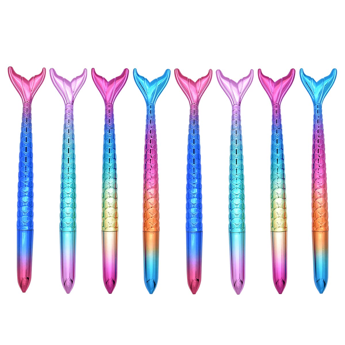 SIPLIV 12 Pieces Mermaid Shape Liquid Gel Ink Pen Rollerball Pen Ballpoint Pens with Black Ink, Bling Mermaid Pens Set Wedding Party Decoration Office School Supplies - C