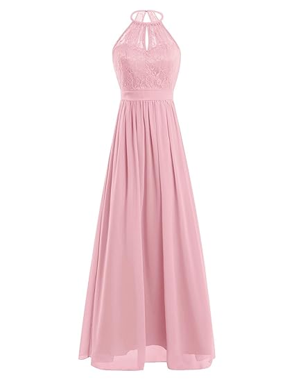 iiniim Damen Kleid Festlich Kleid Neckholder Brautjungfer Hochzeit Cocktailkleid Spitze&Chiffon A-Linie Kleid Langes Abendkle