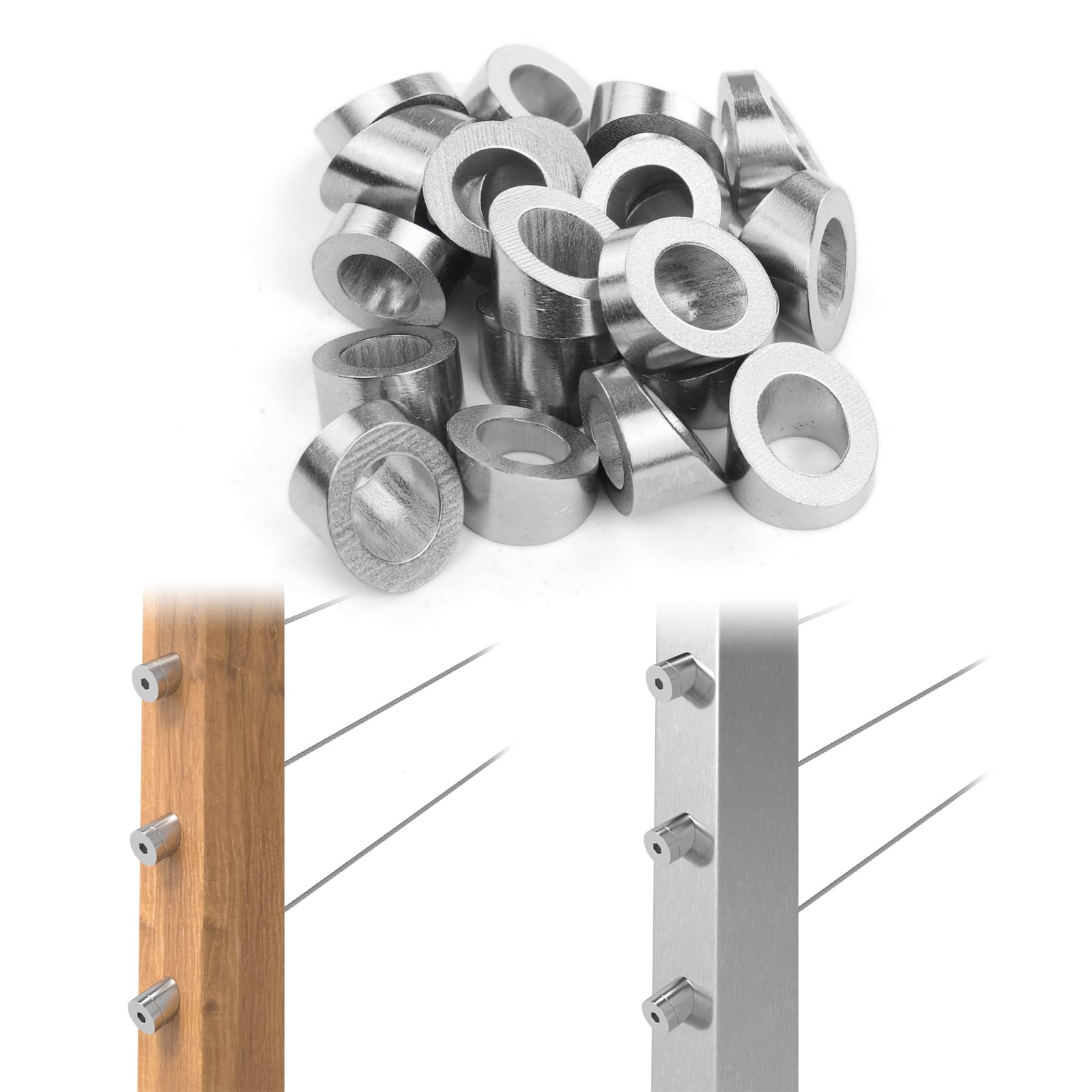 Muzata 20Pack T316 Stainless Steel Cable Railing Kit Angle Beveled Washer 25 30 35 Degrees for Deck Stair Railing System Wood Metal Post CR60