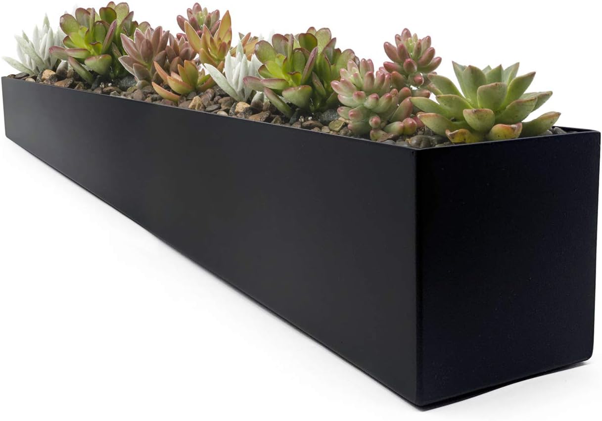 Buhbo Modern Steel Trough Rectangle Planter 32 inch, Black