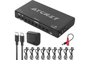 AYCRIT 10 Outputs 12800mAh Isolated Pedal Power Bank, 24V 18V 12V 9V Jacks & 5V1A USB-C Port, Rechargeable Pedal Power Supply for Guitar Bass Effect Pedals, 5.75x2.99x0.10 inch