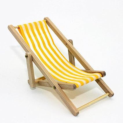 Leoie Simulate Recliner Beach Sunbathing Chair Kids Dollhouse Miniature Toy Gift Decoration Yellow