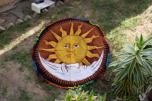 Sun Mandala Tapestry Hippie Round Roundie Wall Hanging Beach Towel Throw Yoga Mat Round Tapestry (yellow)