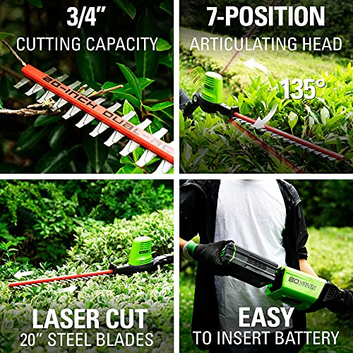 Greenworks Pro 80V 20" Cordless Pole Hedge Trimmer, 2.0Ah Battery and