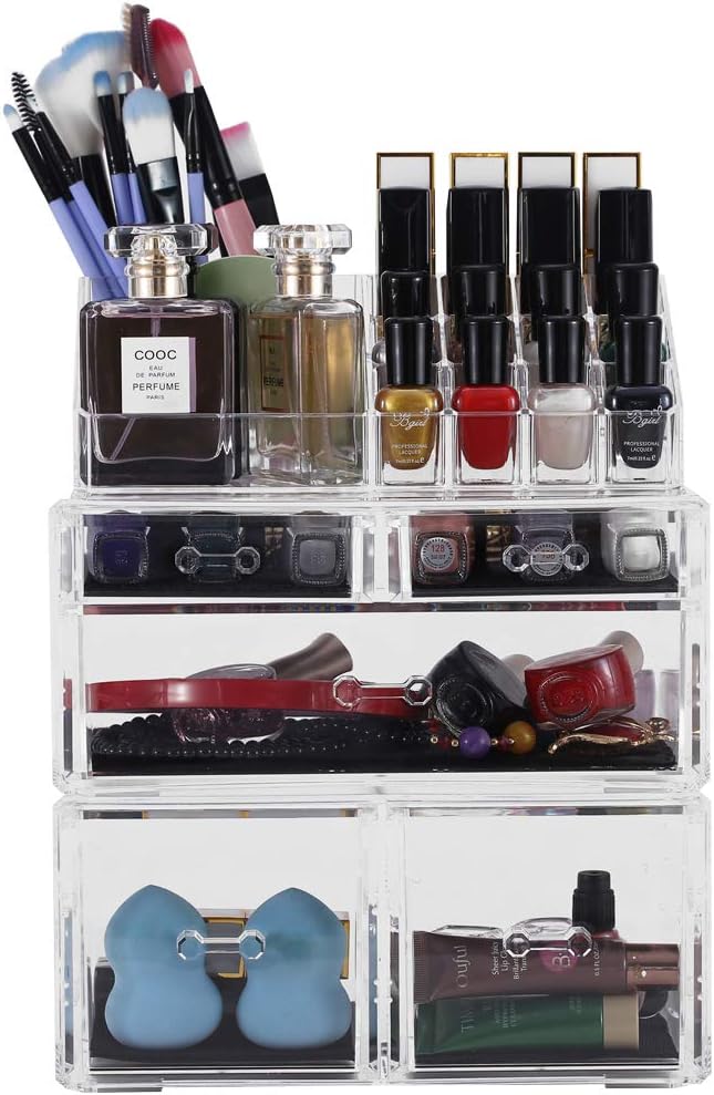 Sooyee Makeup Organizer 3 Pieces Clear Acrylic Cosmetic Storage Drawers and Jewelry Display Box(5 Drawers 7 Tiers): Home Improvement