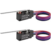 Weasch Heavy Duty IP67 Waterproof Micro Switch, UL Recognized Component | Long Straight Lever, 10A 125/250VAC 1/3HP Limit Switch, 3 PIN Pre-wired, for Arduino, Appliance, HVAC, Appliance Repair