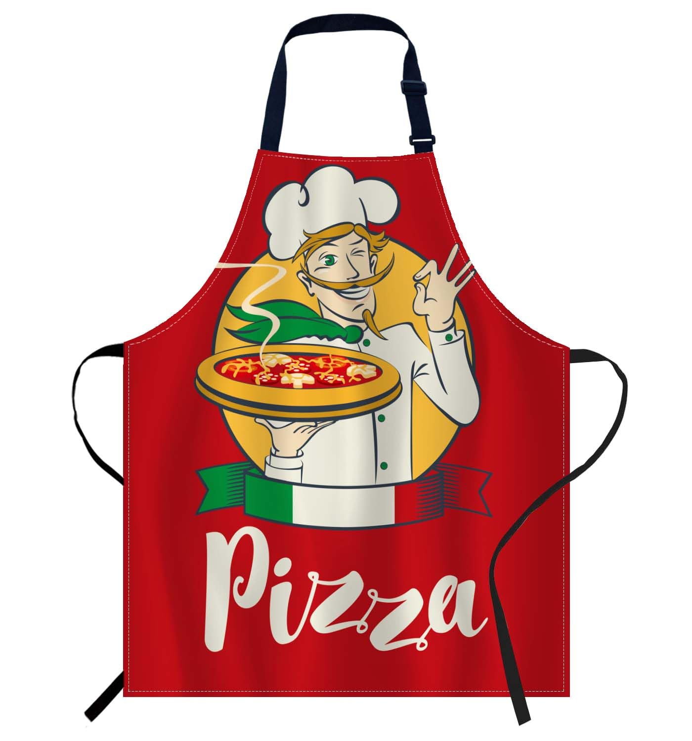 Smooffly Cartoon Pizza Chef Apron Adjustable Bib Chef Aprons Cooking Apron Unisex Women Men Aprons Perfect for Home Kitchen, Baking, Gardening, Restaurant, Coffee house BBQ