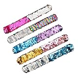Yolito 5 Pack Mermaid Slap Bracelets Reversible Magic Sequin Bracelets Toys 2-Color with Comfortable Velvet Lining Birthday for Kids