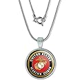 GRAPHICS & MORE Marines USMC Emblem Black Yellow Red Officially Licensed 0.75" Pendant with Sterling Silver Plated Chain