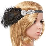 eforpretty Black 1920s Vintage Art Deco Flapper Headband with Peacock Feather Rhinestone