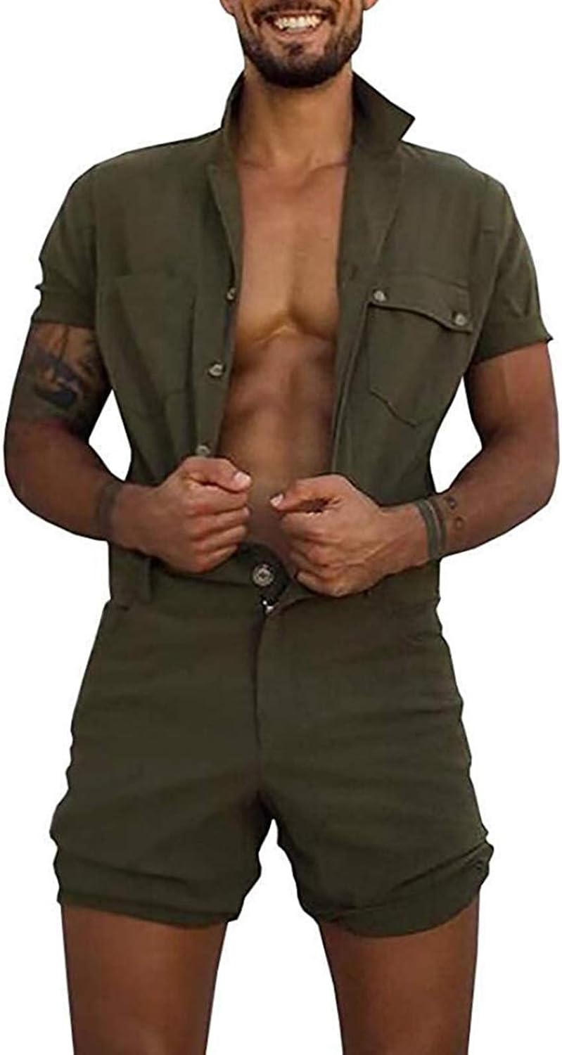 Acsefire Men s Jumpsuit Shorts One Piece Short Sleeve Summer Onesies 