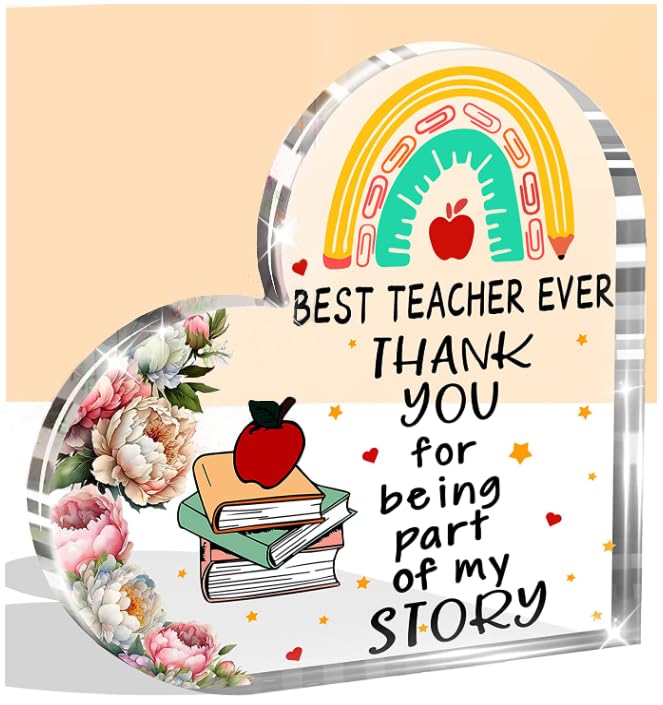 Thank You Gifts for Teacher, Teacher Gifts for Women Teachers Appreciation Gifts from Students, Teacher Retirement Gift Thank You Teacher Gifts Clear Acrylic Office Desk Decor