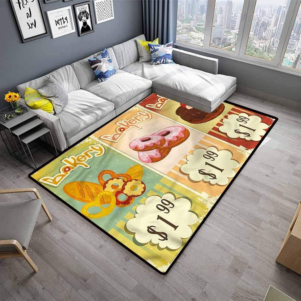 Living Room Floor Carpets Vintage Extra Comfy and Soft Carpet Bakery Shop Pastries (6'x9')
