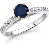 Gem Stone King 10K Two Tone Gold Round 5MM Gemstone Birthstone and Lab Grown Diamond Engagement Ring For Women | Wedding Anniversary Promise Ring For Women | Size 5,6,7,8,9