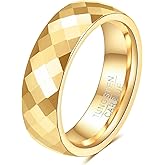 VQYSKO 4mm 6mm Tungsten Carbide Wedding Band Ring fo Woman | Gold Dome Polished Tungsten Carbide Band Ring fo Man | Comfort Fit for Size 5-14