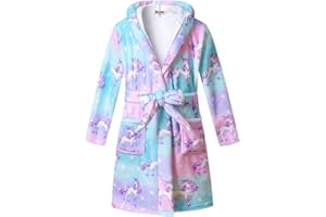 Jxstar Girls Bathrobes Kids Hooded Robes Plush Fleece Pajamas Soft Coral Sleepwear