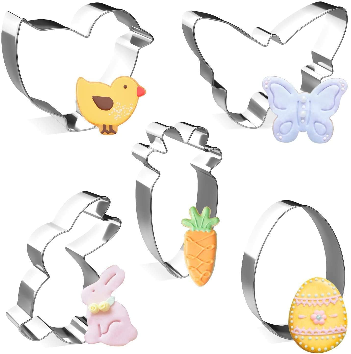 Easter Cookie Cutters, Joyoldelf 5 Pcs Cookie Cutter Set Stainless Steel Rabbit, Carrot, Butterfly, Egg, Chick