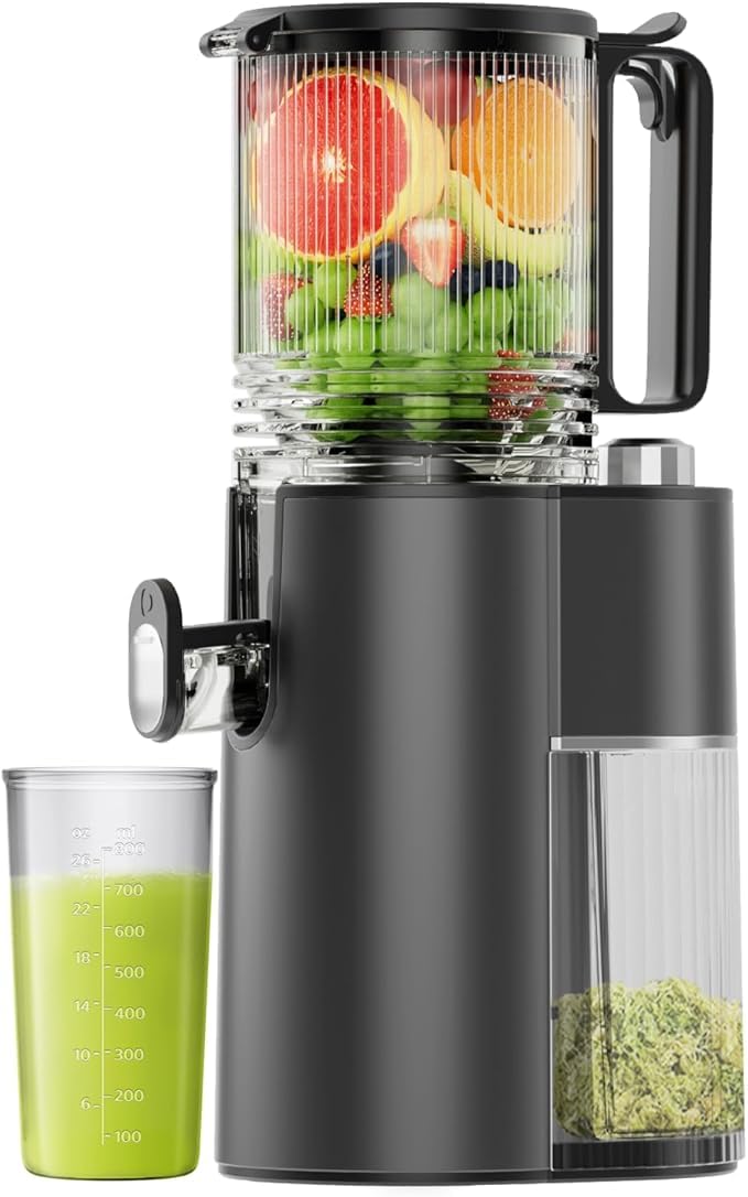 Photo 1 of Cold Press Juicer, 5.8" Wide Feed Chute Juice Extractor Machine with 400W, High Juice Yield, Slow Masticating Juicer for Whole Vegetables & Fruits, Black Gray