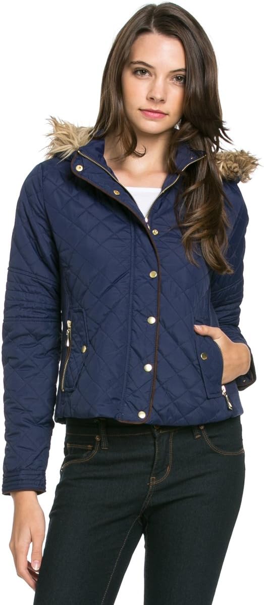 My Yuccie Women's Quilted Padded Puffer Jacket with Faux Fur Hoodie