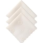 DoreenBeads Women's Cotton Handkerchiefs Scallop Embroidered Ladies Hankies | Dandelion Flower Butterflies for Wedding Parties 3Pcs