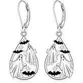 Halloween Earrings Bat Ghost Earrings for Women Sterling Silver Halloween Gifts for Women Spooky 925 Sterling Silver Dangle Drop Holiday Jewelry